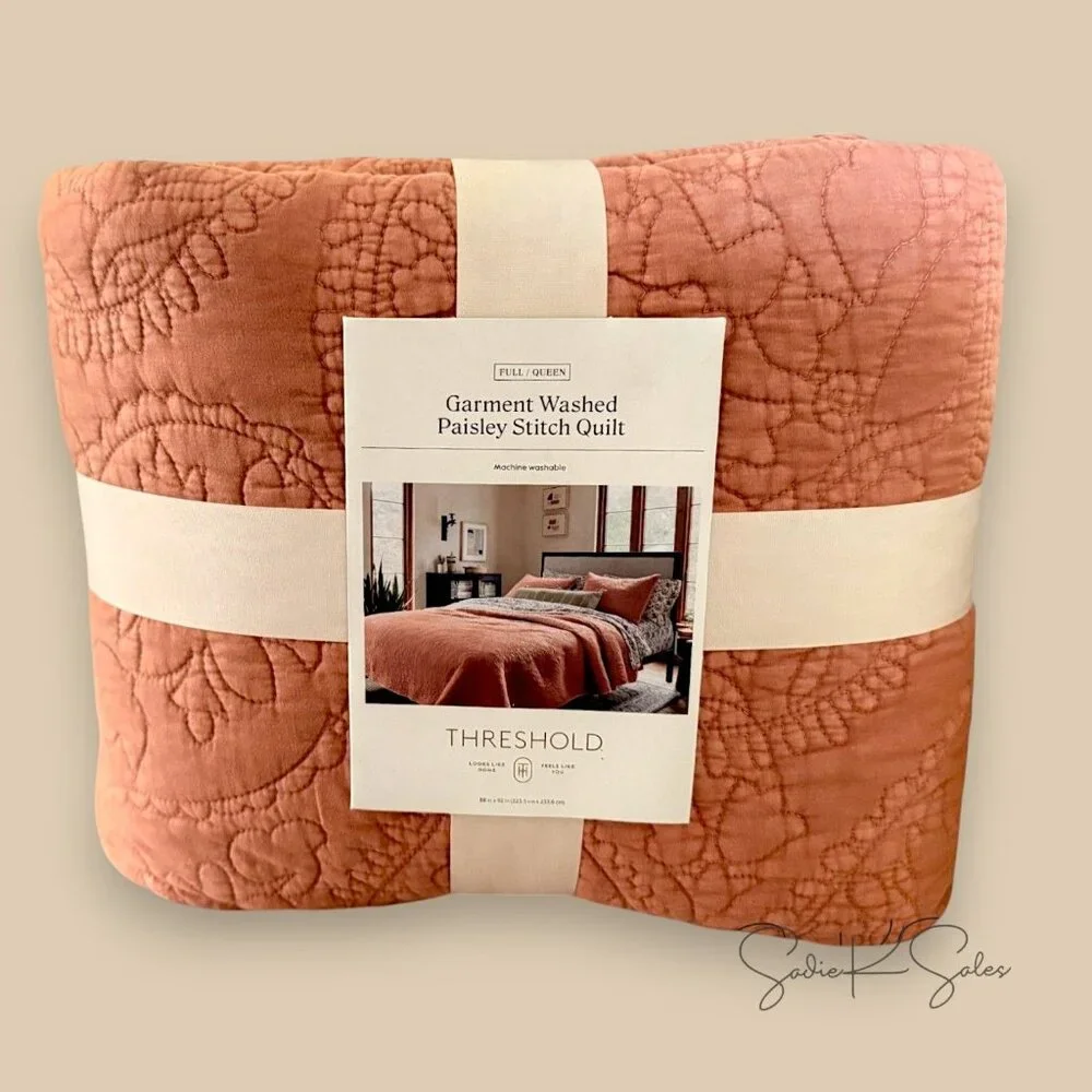 Threshold Full/Queen Garment‎ Washed Paisley Stitch Quilt Terracotta/Bronze